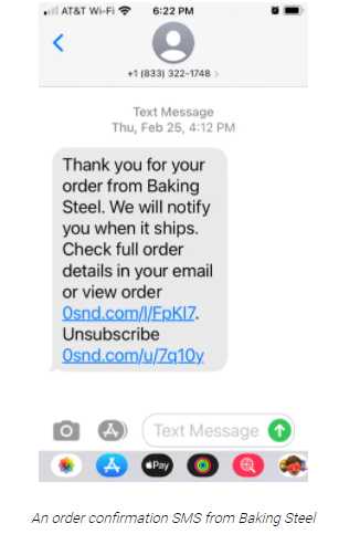 example order confirmation automated text message for ecommerce businesses