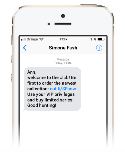 automated text message example for welcoming your new customers
